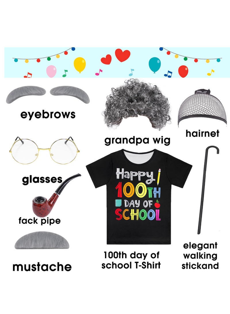 Excefore Kids 100 Days of School Costume for Boys Old Man Costume Grandpa Dress up Accessories Happy 100 Days T-Shirt, 5-6 Year - Image 2