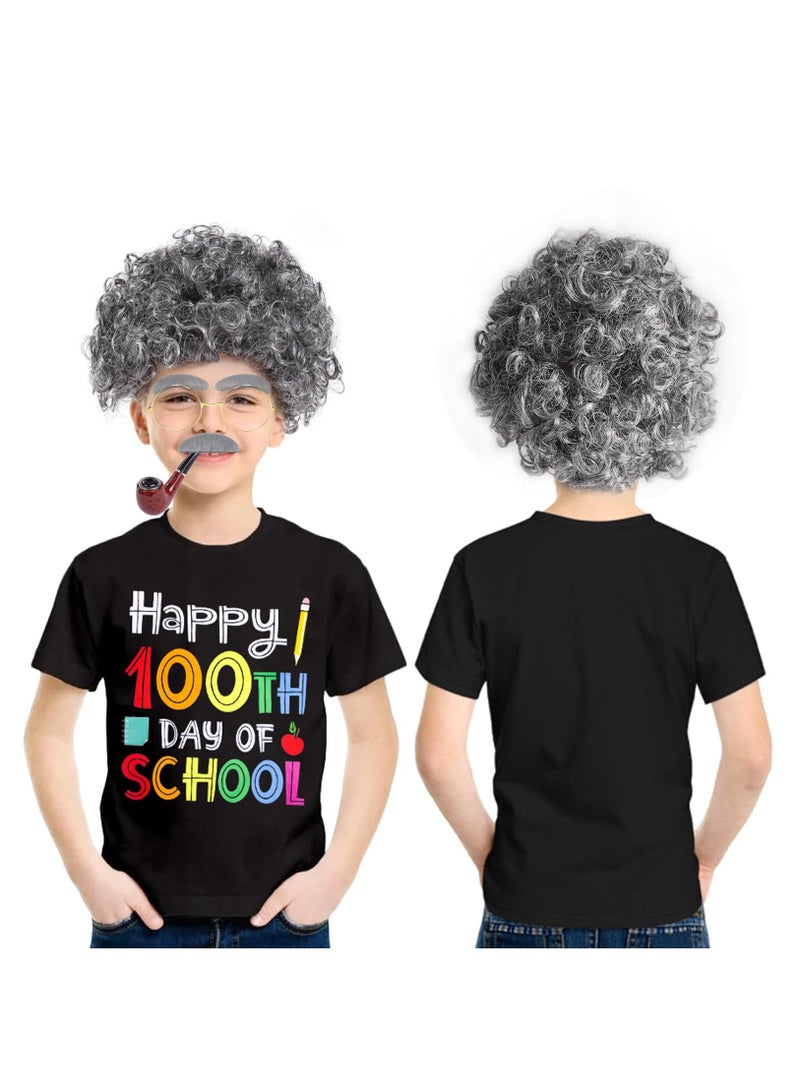 Excefore Kids 100 Days of School Costume for Boys Old Man Costume Grandpa Dress up Accessories Happy 100 Days T-Shirt, 5-6 Year - Image 3