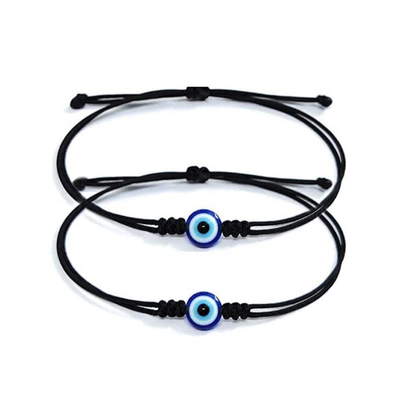 HANDMADE Evil Eye NAZAR DHAGA BRACELET ADJUSTABLE BRACELET FRIENDSHIP BAND FOR WOMEN MEN Nazar Bracelets 2 piece AT GIRLS BRCT 005,black - Image 1