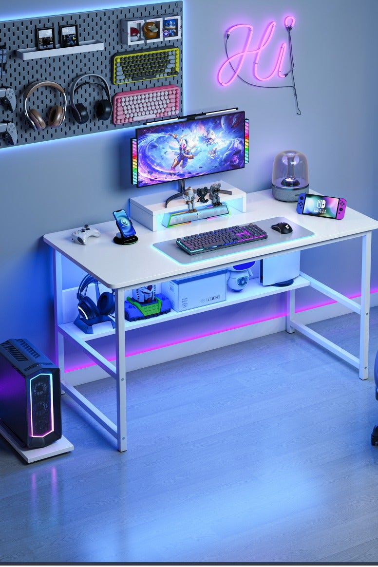 Shofenkei White Gaming Table Computer Desk with Bookshelf - Simple Style Study Writing Desk for Students (110*50*72 cm)  - Image 1