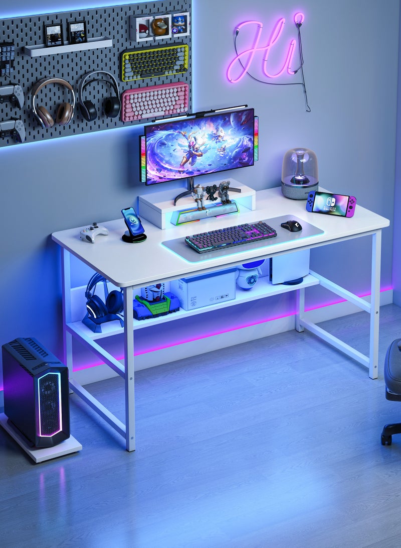 Zanotta White Gaming Table Computer Desk with Bookshelf - Simple Style Study Writing Desk for Students (110*50*72 cm) - Image 1