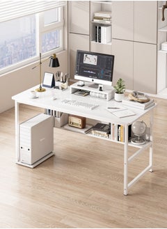 Shofenkei Shofenkei White Home Office Computer Desk with Bookshelf - Simple Style Study Writing Desk for Students (110*50*72 cm)  - Image 1