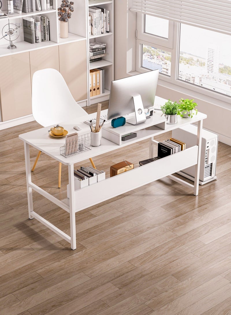 Zanotta White Gaming Table Computer Desk with Bookshelf - Simple Style Study Writing Desk for Students (110*50*72 cm) - Image 5