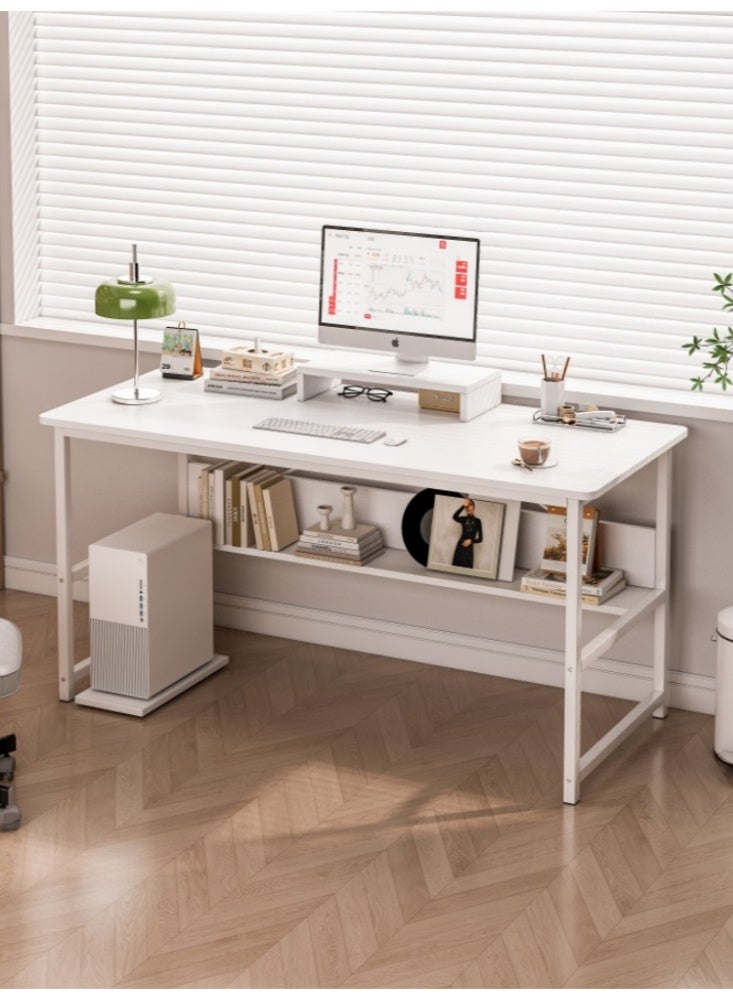 Zanotta White Gaming Table Computer Desk with Bookshelf - Simple Style Study Writing Desk for Students (110*50*72 cm) - Image 1