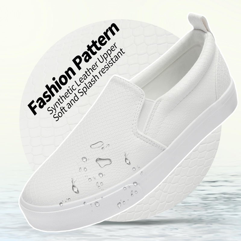 TUOPIN Womens Synthetic Leather Slip On Shoes,Padded Collar Slip on Sneakers for Women,Casual Loafers Walking Shoes(White.US07) - Image 5