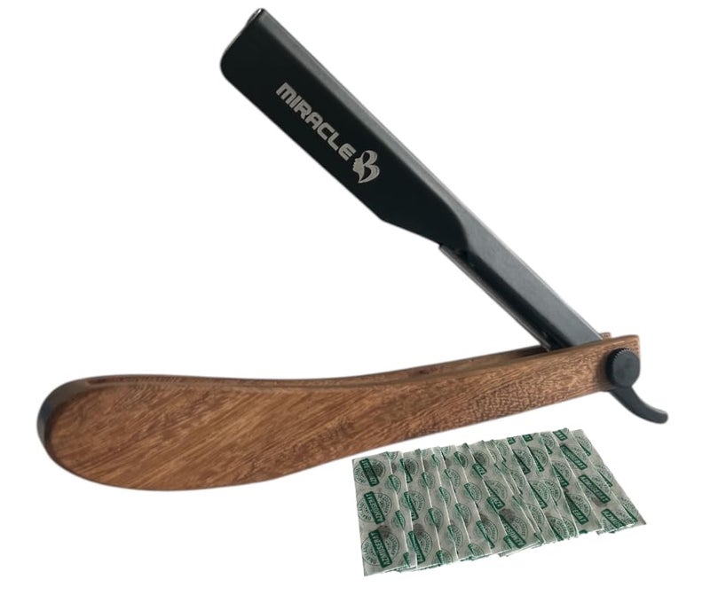 MIRACLE Classic Straight Razors  Professional Barber Straight Edge Razor for Men  Women with Blades  Premium Wooden Handle