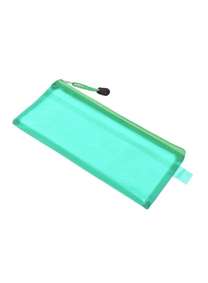 محفظة ملفات بلاستيكية A6 – بسحاب قوي، لون أخضر شبكي شفاف، متعددة الاستعمالات للمدرسة والمكتب - Image 1