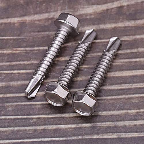 EASTLO #14 x 1-1/4" (50 pcs) Hex Washer Head Self Drilling Screws, 410 Stainless Steel Metal Sheet Tek Screws, Self Tapping Point, No Pre-drilled Hole Needs - Image 2