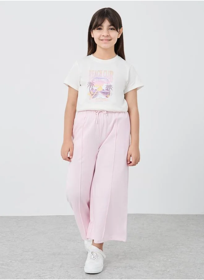ستايلي Styli Solid Wide Leg Pants with Pintuck Detail