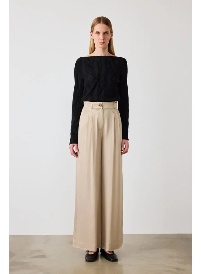 Mısırlı 1951 Beige Palazzo Wide Leg Women's Pants