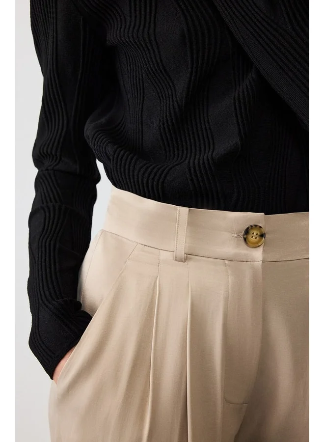 Mısırlı 1951 Beige Palazzo Wide Leg Women's Pants