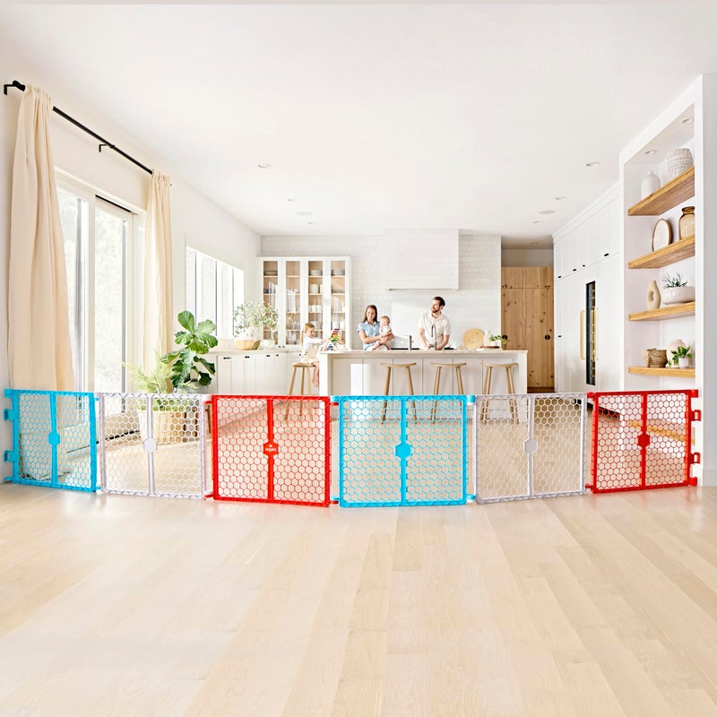 Regalo Safety 192-Inch Super Wide Baby Gate and Play Yard, 2-in-1 Convertible Plastic Baby Gate, Extra Wide Safety Barrier, Hardware Mounted, Adjustable Panels for Openings, Ages 6â€“24 Months - Image 1