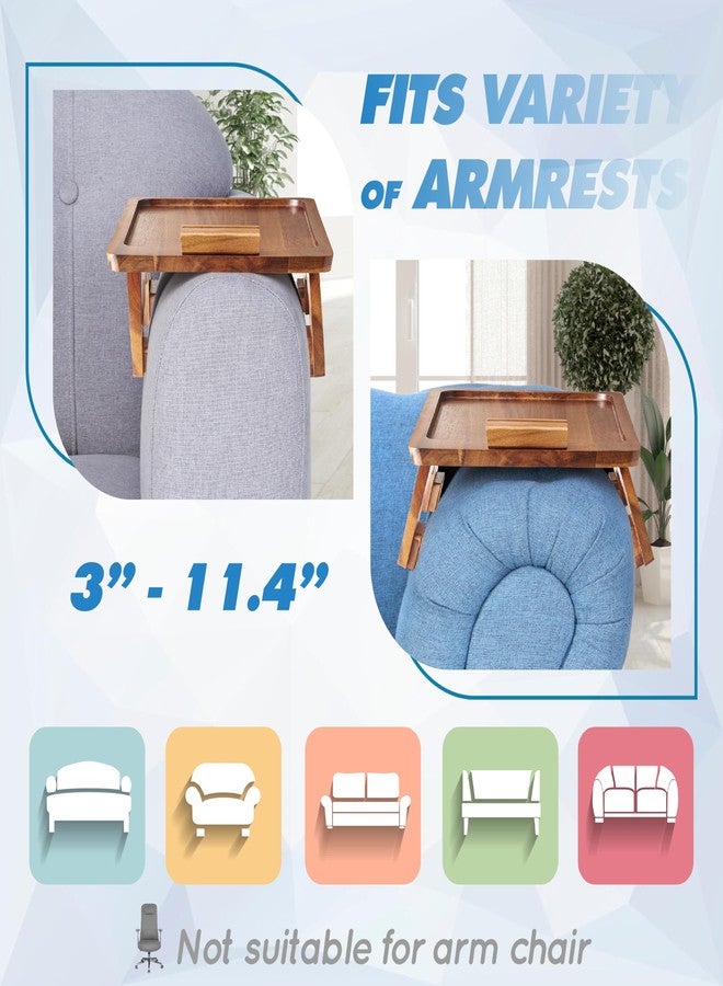 BLUEWEST Sofa Armrest Tray, Acacia Wood Couch Arm Clip on Tray Table with 360° Rotating Phone Holder -Fits Most Couch Arm Sizes-Non-Slip, Space-Saving Arm Table for TV Dinners, Remote, Drinks & Snacks - Image 4
