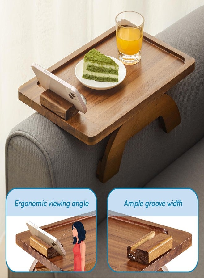 BLUEWEST Sofa Armrest Tray, Acacia Wood Couch Arm Clip on Tray Table with 360° Rotating Phone Holder -Fits Most Couch Arm Sizes-Non-Slip, Space-Saving Arm Table for TV Dinners, Remote, Drinks & Snacks - Image 5