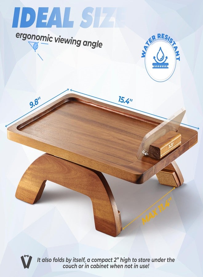 BLUEWEST Sofa Armrest Tray, Acacia Wood Couch Arm Clip on Tray Table with 360° Rotating Phone Holder -Fits Most Couch Arm Sizes-Non-Slip, Space-Saving Arm Table for TV Dinners, Remote, Drinks & Snacks - Image 3