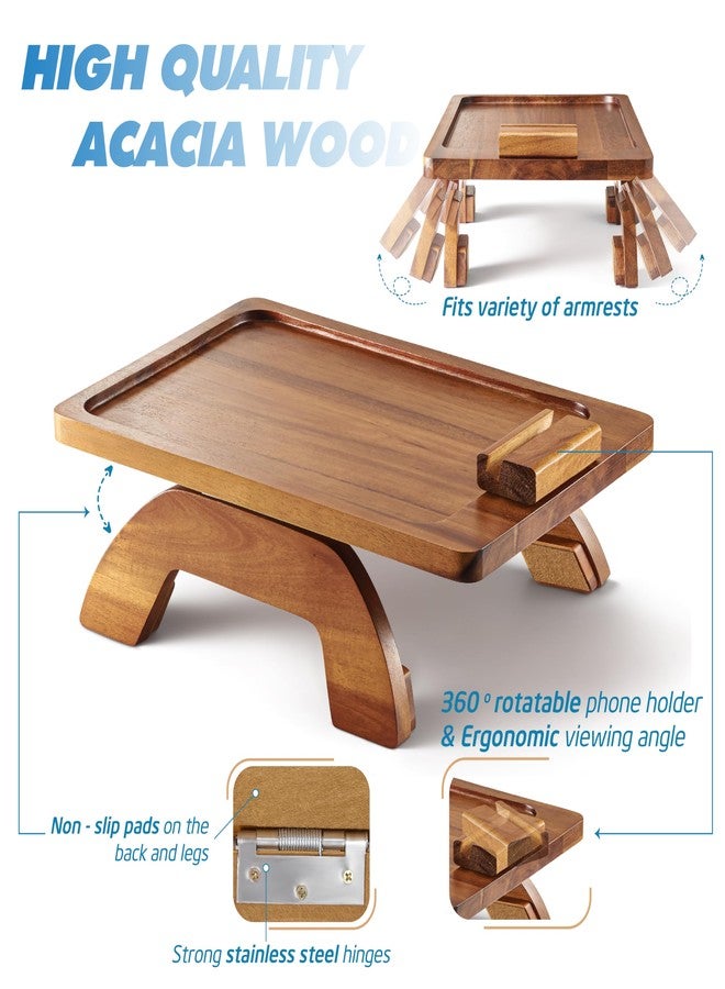 BLUEWEST Sofa Armrest Tray, Acacia Wood Couch Arm Clip on Tray Table with 360° Rotating Phone Holder -Fits Most Couch Arm Sizes-Non-Slip, Space-Saving Arm Table for TV Dinners, Remote, Drinks & Snacks - Image 2