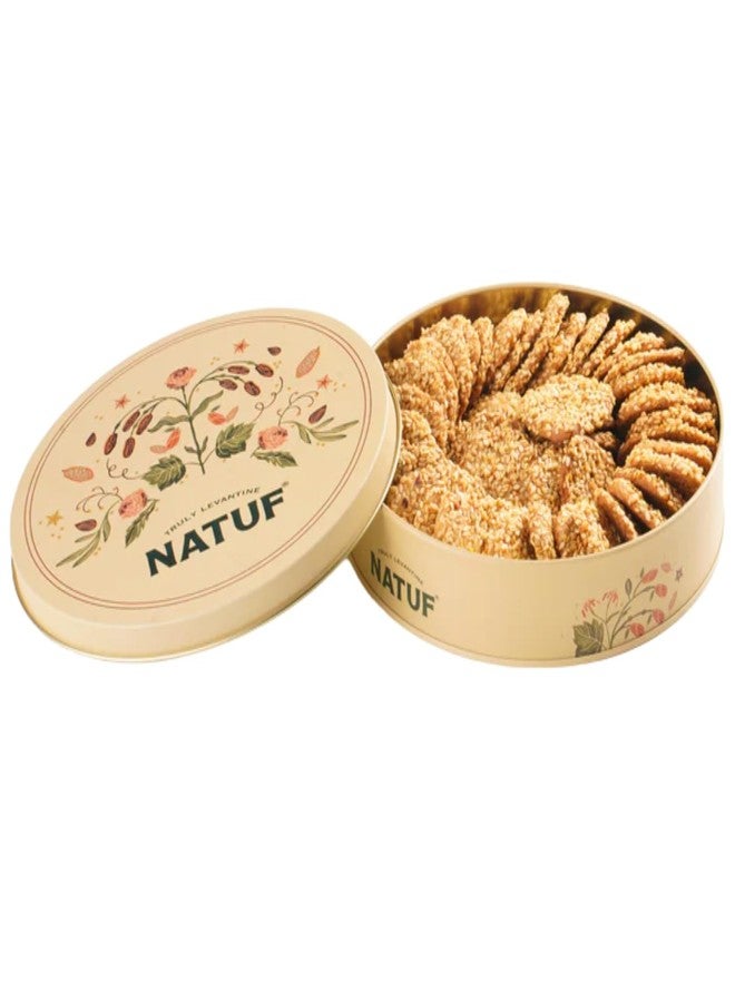 NATUF Crunchy Sesame & Pistachio Cookies | Authentic Middle Eastern Barazik Cookies | Perfect Tea Snack, Ghee-Free Healthy Sesame Cookies, No Preservatives, Handmade, Gourmet Biscuits -300gm Tin Box - Image 2