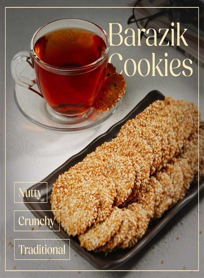 NATUF Crunchy Sesame & Pistachio Cookies | Authentic Middle Eastern Barazik Cookies | Perfect Tea Snack, Ghee-Free Healthy Sesame Cookies, No Preservatives, Handmade, Gourmet Biscuits -300gm Tin Box - Image 3
