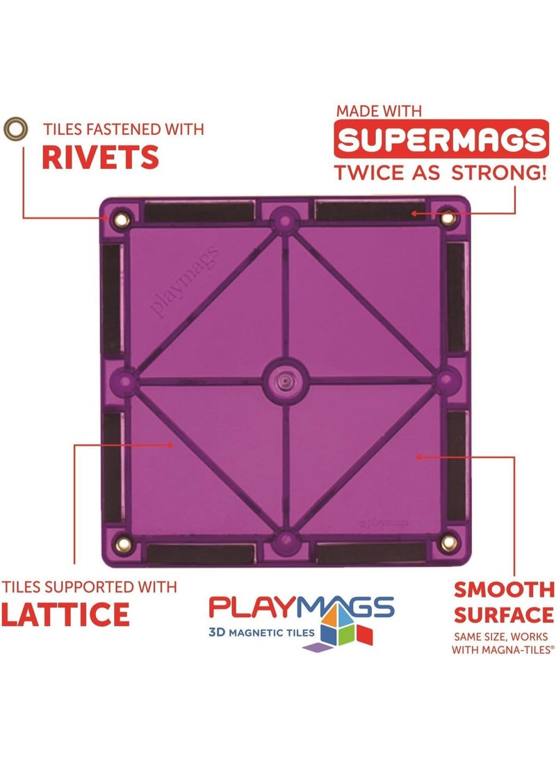 Playmags Magnetic Tiles, 30-Piece Magnet Squares Expansion Set, Construction Building Blocks, Starter Set for Kids Ages 3+ - Image 2