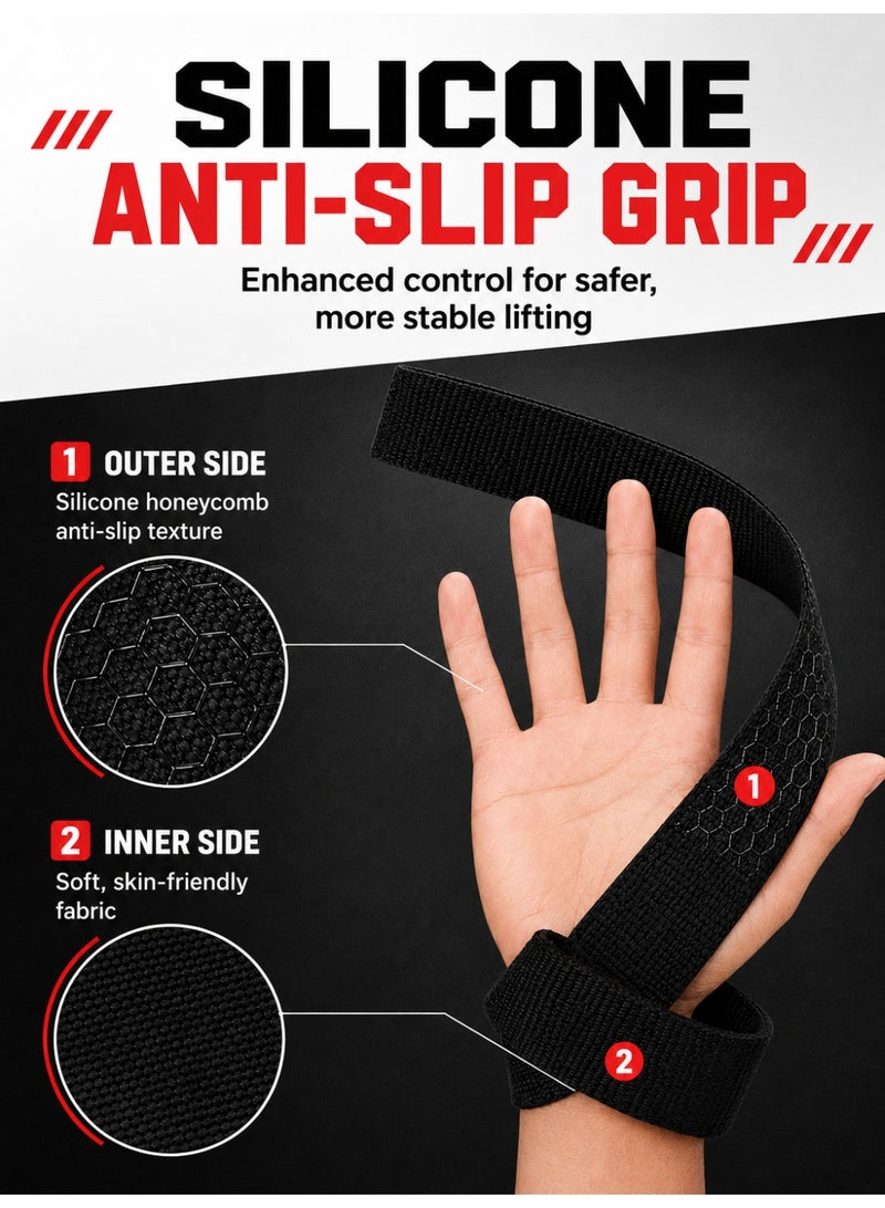 ProSupps 2 PCS Weight Lifting Straps with Padded Wrist Support, 64cm Silicone Anti-Slip Deadlift Straps, Heavy Duty Lifting Wrist Straps for Deadlifts, Pull-Ups, Bodybuilding, Powerlifting and Strength Training - Image 3