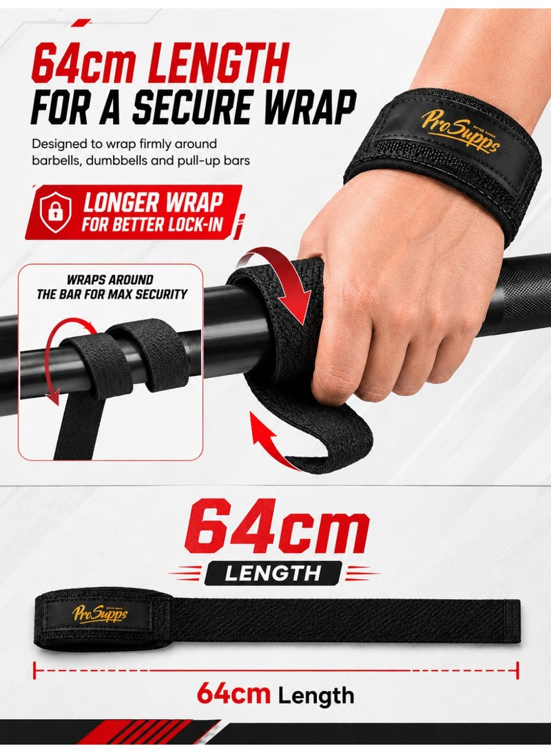 ProSupps 2 PCS Weight Lifting Straps with Padded Wrist Support, 64cm Silicone Anti-Slip Deadlift Straps, Heavy Duty Lifting Wrist Straps for Deadlifts, Pull-Ups, Bodybuilding, Powerlifting and Strength Training - Image 4