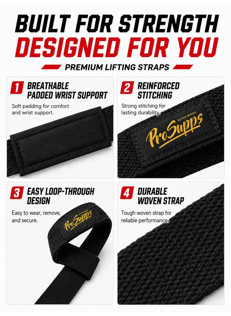 ProSupps 2 PCS Weight Lifting Straps with Padded Wrist Support, 64cm Silicone Anti-Slip Deadlift Straps, Heavy Duty Lifting Wrist Straps for Deadlifts, Pull-Ups, Bodybuilding, Powerlifting and Strength Training - Image 5