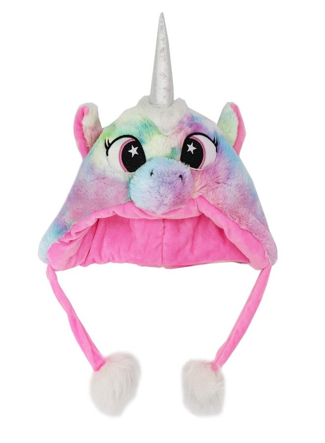 Newfancy Kids Girls Cute Rainbow Unicorn Beanie Winter Hat and Glove Set Tie Dye Fuzzy Fur Earflap Cap Mitten Set - Image 4