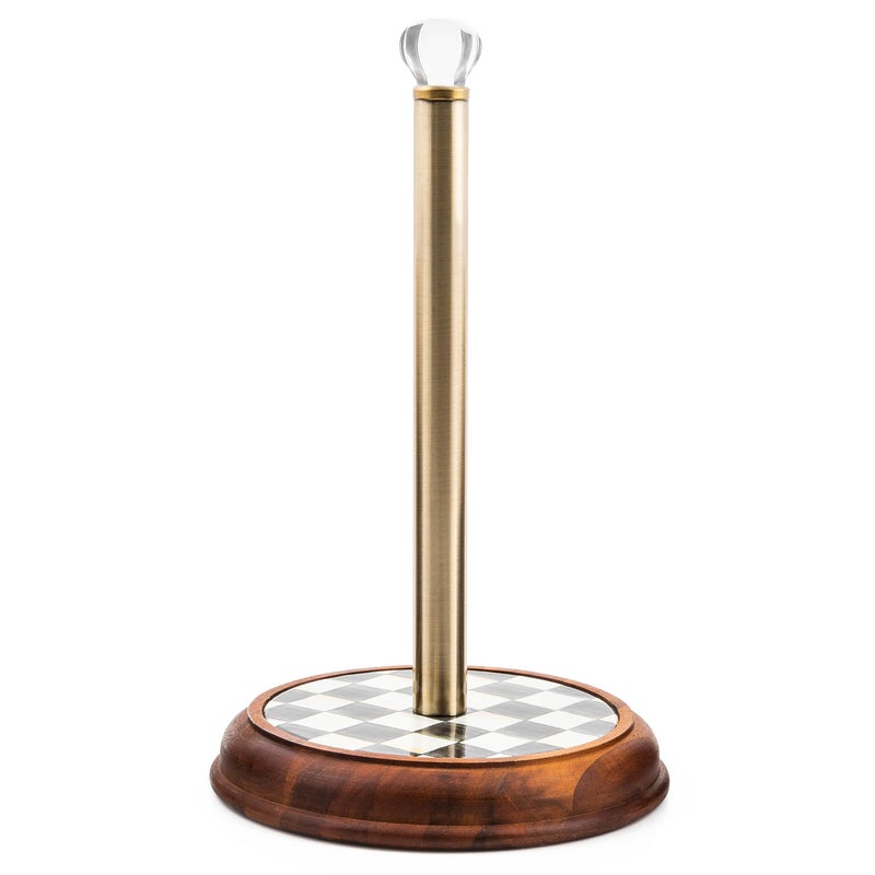 mackenzie childs MACKENZIE-CHILDS Wood Paper Towel Holder, Decorative Paper Towel Holder for Kitchen, Black-and-White Courtly Check - Image 1