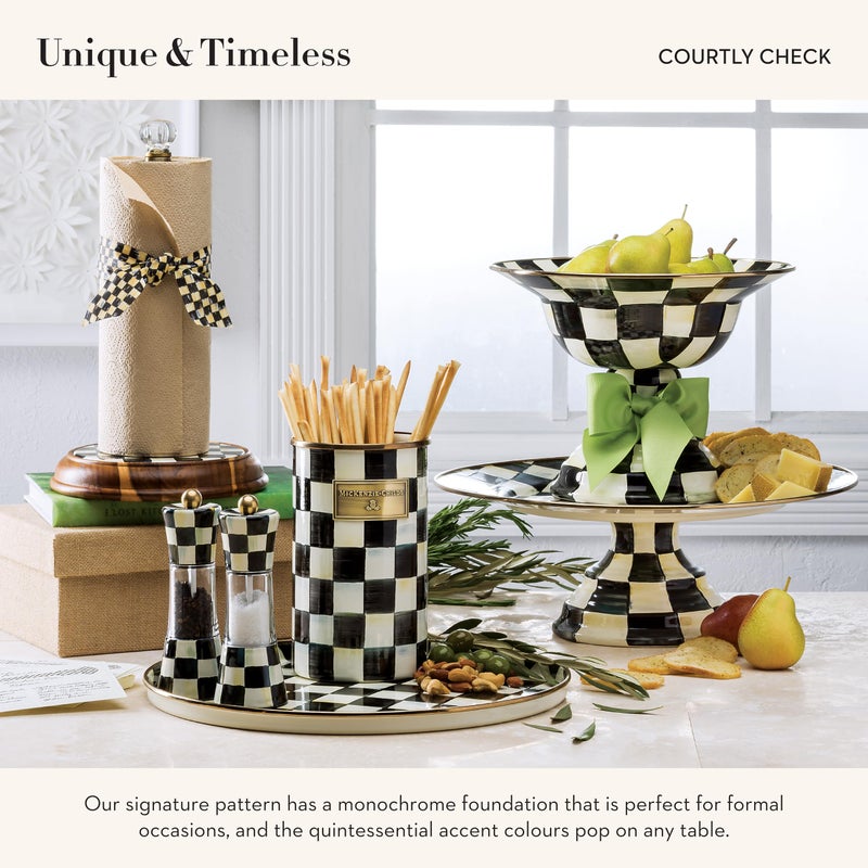 mackenzie childs MACKENZIE-CHILDS Wood Paper Towel Holder, Decorative Paper Towel Holder for Kitchen, Black-and-White Courtly Check - Image 3