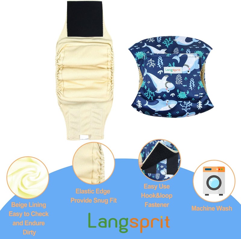 Langsprit Male Belly Bands for Dogs (Pack of 3) - Dog Diapers Male - High Absorbing Dog Wraps Washable - Reusable Small Doggy Doggie Puppy Dog Diapers (Sloth,Whale,Dinosaur, Small) - Image 4