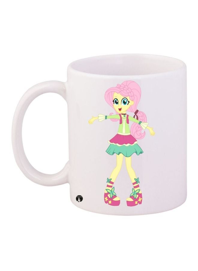 RYN Cartoon Girl Printed Coffee Mug White/Yellow/Pink 11ounce