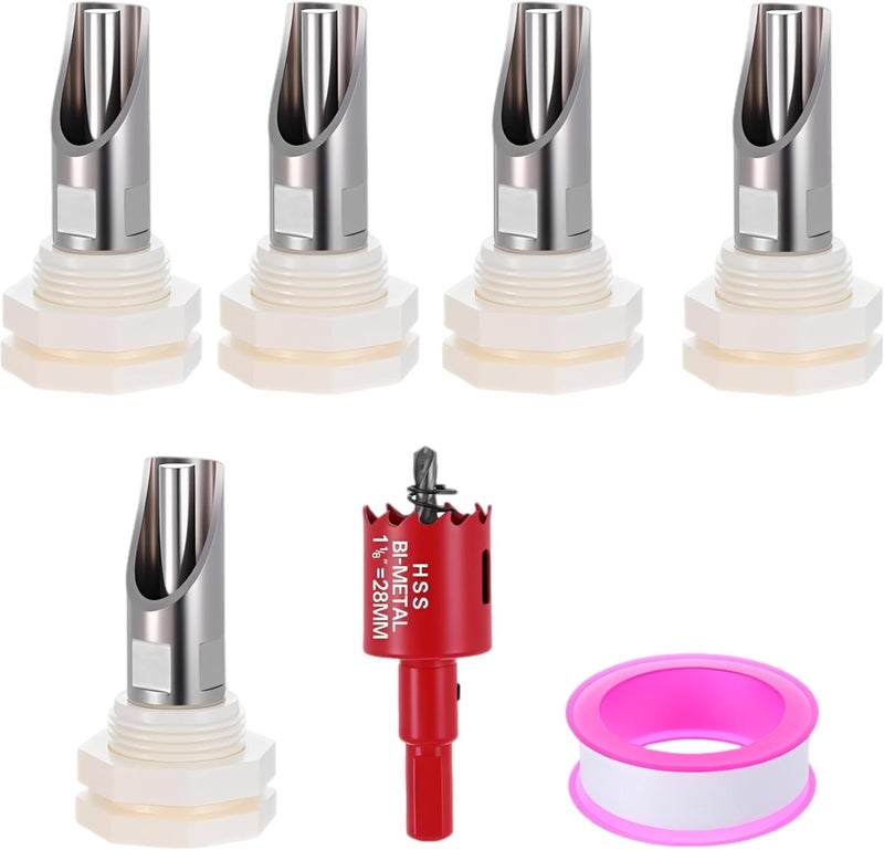 5 Pcs Pig Teat Waterer Kit, Stainless Steel Automatic Swine Drinking System, with 5 Plastic Connectors, 1 Hole Saw, 1 Sealing Tape, for Tube Installation - Image 1