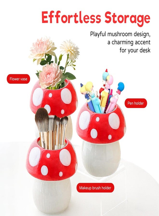 JoMeng Ceramic Mushroom Pencil Holder, Multi-function Mushroom Cup Storage for Makeup Brush/Toothbrush, Cute Ornament Decor for Home, Bedroom, Office, Kawaii Gifts for Women/Girl/Kids for Birthday/Xmas, Red - Image 4