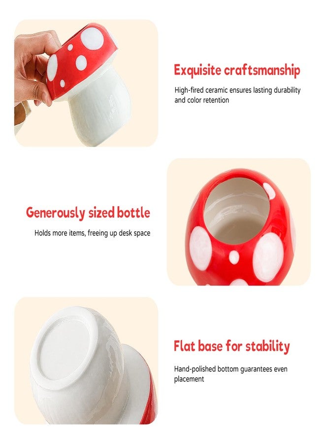 JoMeng Ceramic Mushroom Pencil Holder, Multi-function Mushroom Cup Storage for Makeup Brush/Toothbrush, Cute Ornament Decor for Home, Bedroom, Office, Kawaii Gifts for Women/Girl/Kids for Birthday/Xmas, Red - Image 3