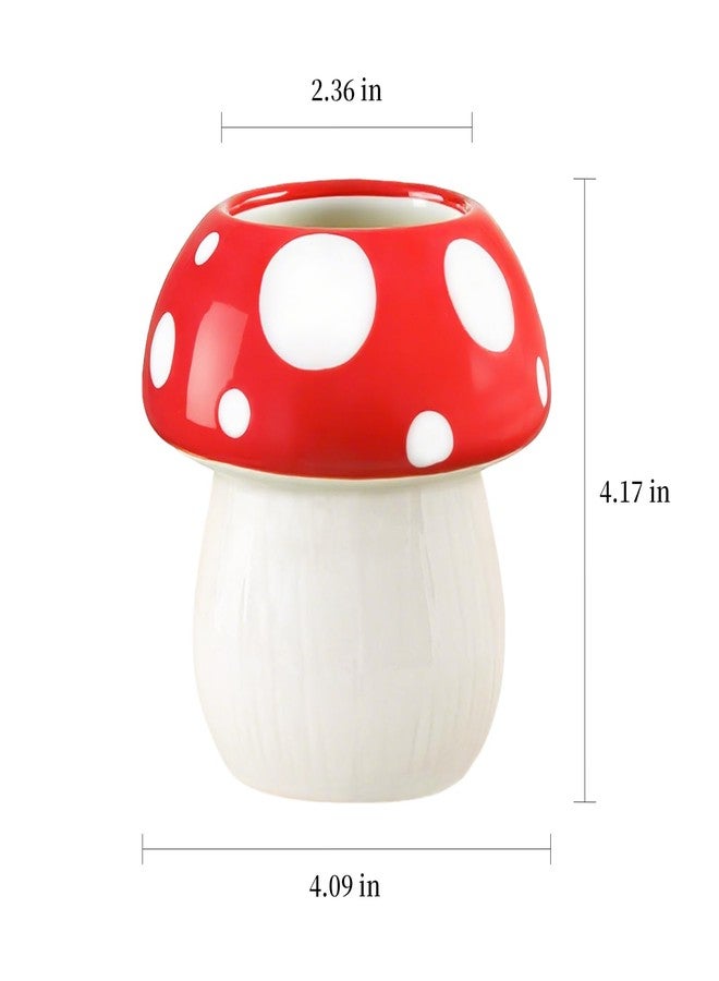 JoMeng Ceramic Mushroom Pencil Holder, Multi-function Mushroom Cup Storage for Makeup Brush/Toothbrush, Cute Ornament Decor for Home, Bedroom, Office, Kawaii Gifts for Women/Girl/Kids for Birthday/Xmas, Red - Image 2