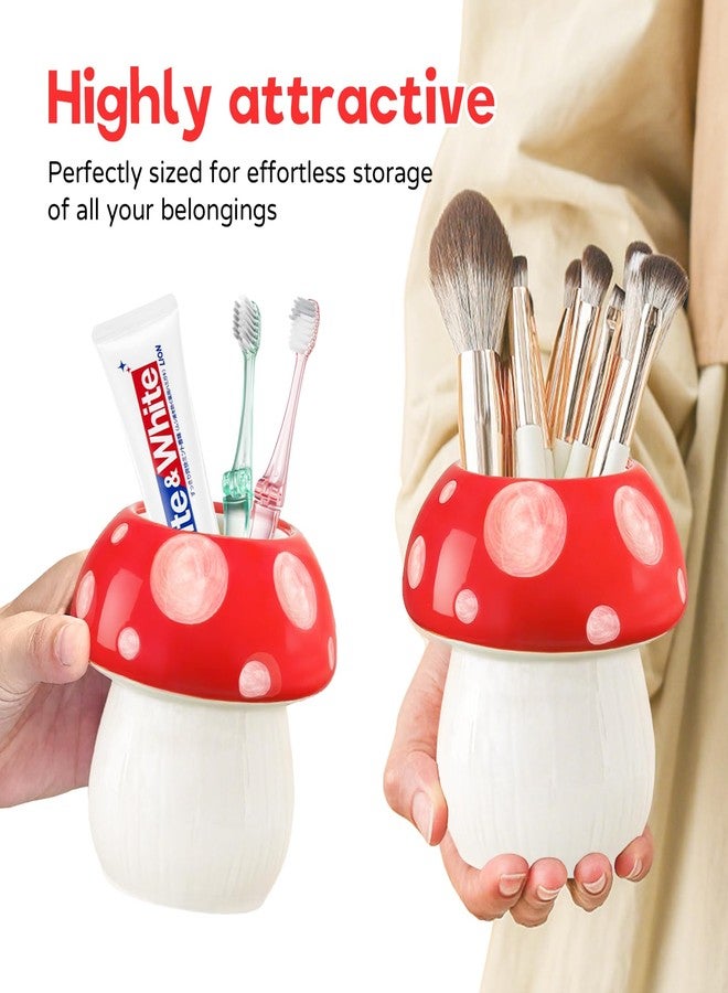 JoMeng Ceramic Mushroom Pencil Holder, Multi-function Mushroom Cup Storage for Makeup Brush/Toothbrush, Cute Ornament Decor for Home, Bedroom, Office, Kawaii Gifts for Women/Girl/Kids for Birthday/Xmas, Red - Image 5