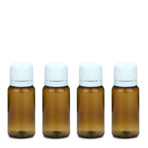 Devinez Multipurpose pharmaceutical (Pack of 4) Amber Color Empty Pet Bottle, 20 ml with V Drop Nozzle & Cap with Seal, for Beauty, Essential Oils, Blends, Skin Care, Travel, Toners, Cosmetic & DIY - Image 1