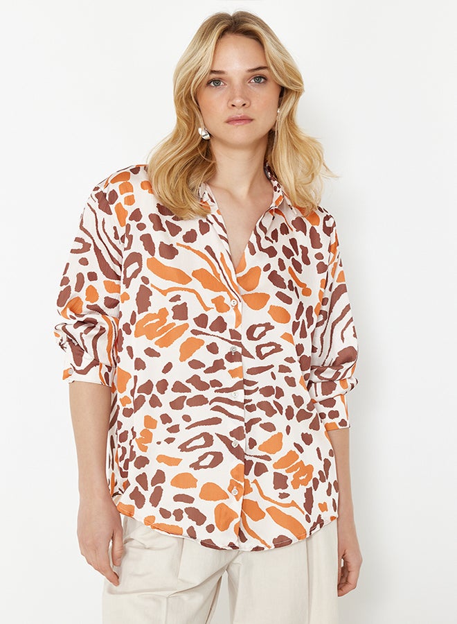 trendyol Multicolored Patterned Satin Fabric Oversize Wide Fit Woven Shirt TWOSS24GO00210  - Image 1
