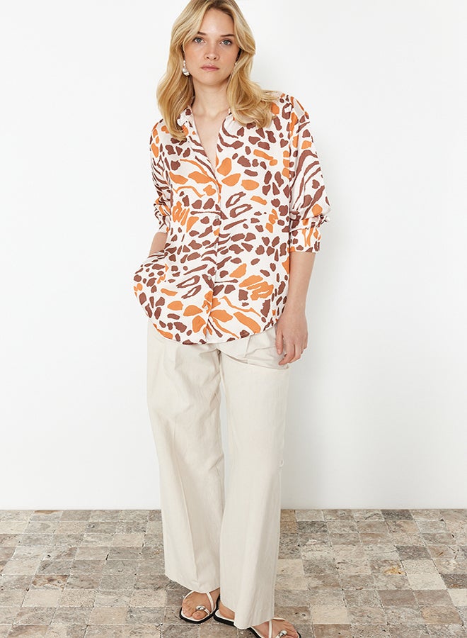 trendyol Multicolored Patterned Satin Fabric Oversize Wide Fit Woven Shirt TWOSS24GO00210  - Image 3