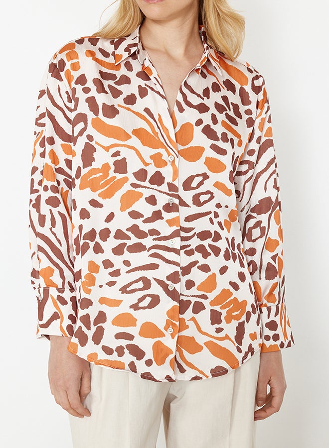 trendyol Multicolored Patterned Satin Fabric Oversize Wide Fit Woven Shirt TWOSS24GO00210  - Image 5