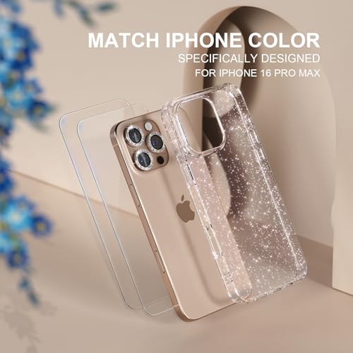 Choiche Compatible for iPhone 16 Pro Max Case Women Phone Case, Cute Bling Sparkly, Military Grade Protection, 3 Diamond Camera Lens Covers, 2 Tempered Glass Protectors, 6.9 inch (Glitter Clear) - Image 2