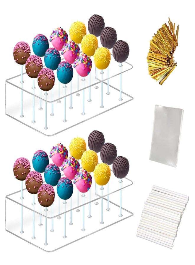 MR.FOAM Acrylic Lollipop Holder,2PC Cake Pop Stand Display Cake Pop Holder 100PCS Lollipop Sticks 100PCS Clear Treats Bags and 100PCS Gold Metallic Twist Ties for Candy Cake Pop Making Tools - Image 1