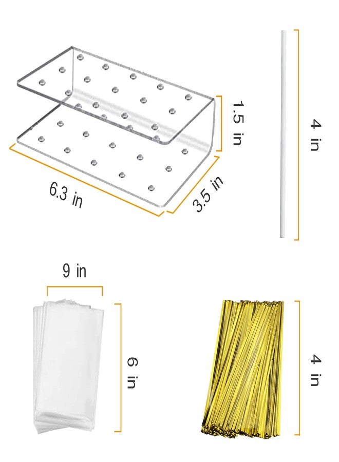 MR.FOAM Acrylic Lollipop Holder,2PC Cake Pop Stand Display Cake Pop Holder 100PCS Lollipop Sticks 100PCS Clear Treats Bags and 100PCS Gold Metallic Twist Ties for Candy Cake Pop Making Tools - Image 2