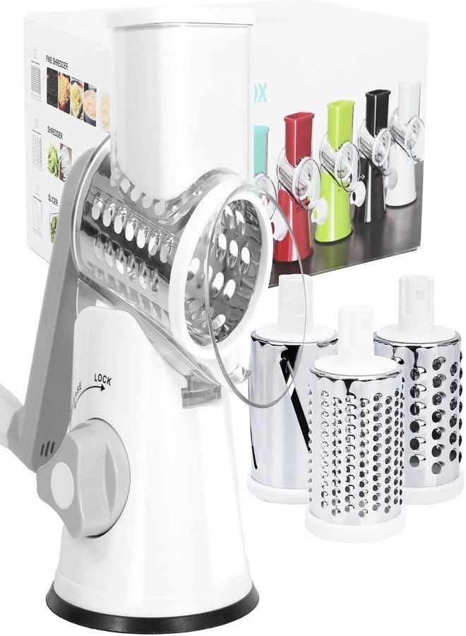 REDPANT Rotary Cheese Grater, Manual Cheese Shredder with 3 Interchangeable Blades, Cheese Grater Hand Crank with Strong Suction Base, Easy to Use and Clean, White - Image 1