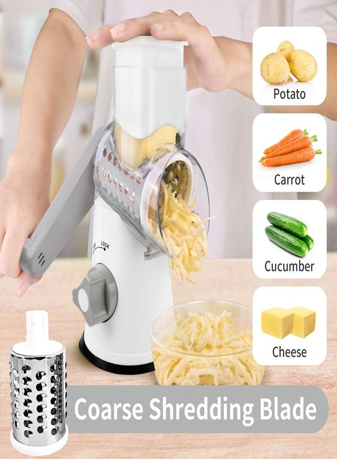 REDPANT Rotary Cheese Grater, Manual Cheese Shredder with 3 Interchangeable Blades, Cheese Grater Hand Crank with Strong Suction Base, Easy to Use and Clean, White - Image 2