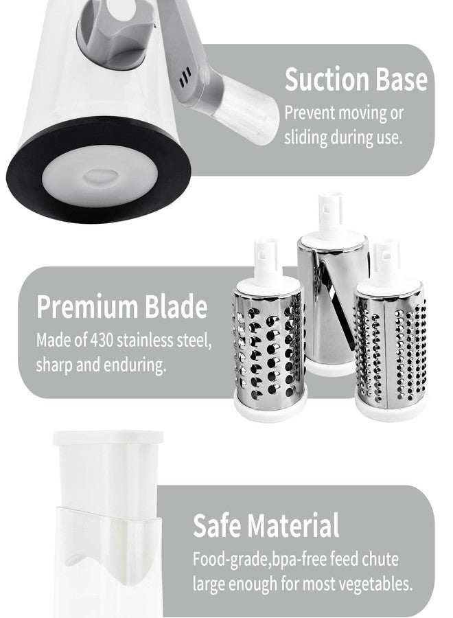 REDPANT Rotary Cheese Grater, Manual Cheese Shredder with 3 Interchangeable Blades, Cheese Grater Hand Crank with Strong Suction Base, Easy to Use and Clean, White - Image 5