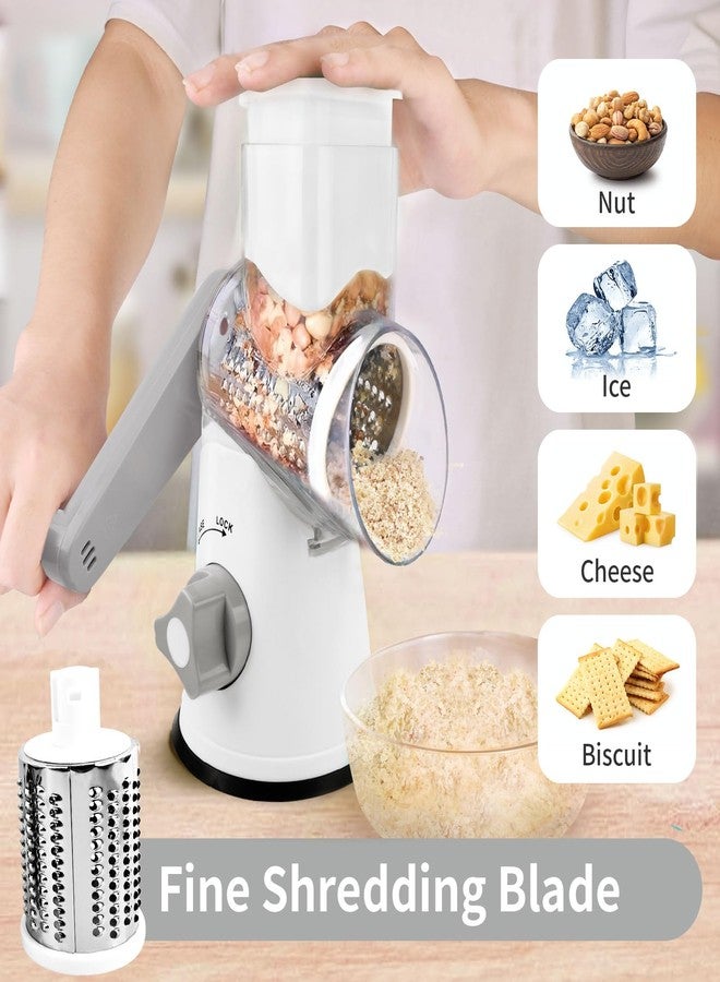REDPANT Rotary Cheese Grater, Manual Cheese Shredder with 3 Interchangeable Blades, Cheese Grater Hand Crank with Strong Suction Base, Easy to Use and Clean, White - Image 4