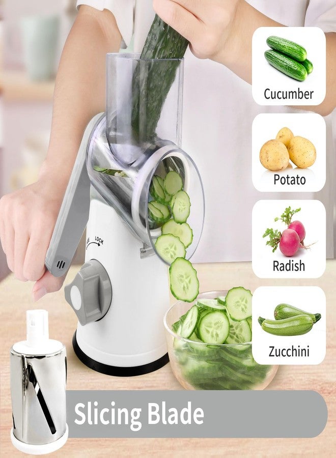 REDPANT Rotary Cheese Grater, Manual Cheese Shredder with 3 Interchangeable Blades, Cheese Grater Hand Crank with Strong Suction Base, Easy to Use and Clean, White - Image 3