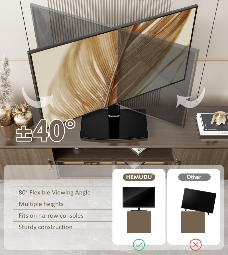 Hemudu Universal Swivel/Table Top TV Stand 27 to 60 inch TVs 80 Degree Swivel, 4 Level Height Adjustable, Heavy Duty Tempered Glass Base, Holds up to 99lbs Screens, HT04B-001 - Image 3