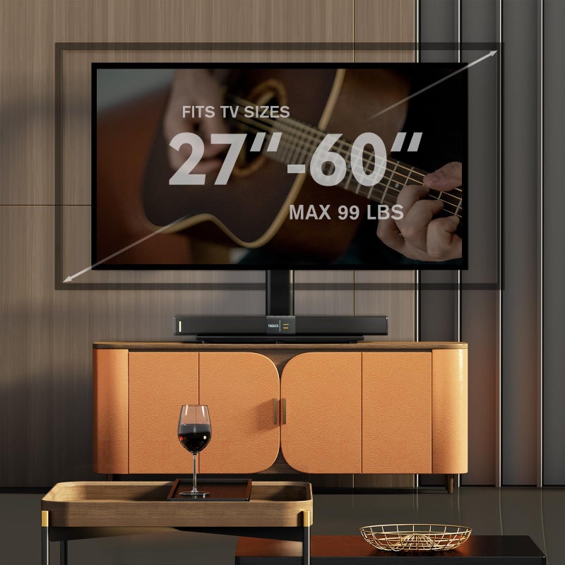 Hemudu Universal Swivel/Table Top TV Stand 27 to 60 inch TVs 80 Degree Swivel, 4 Level Height Adjustable, Heavy Duty Tempered Glass Base, Holds up to 99lbs Screens, HT04B-001 - Image 2